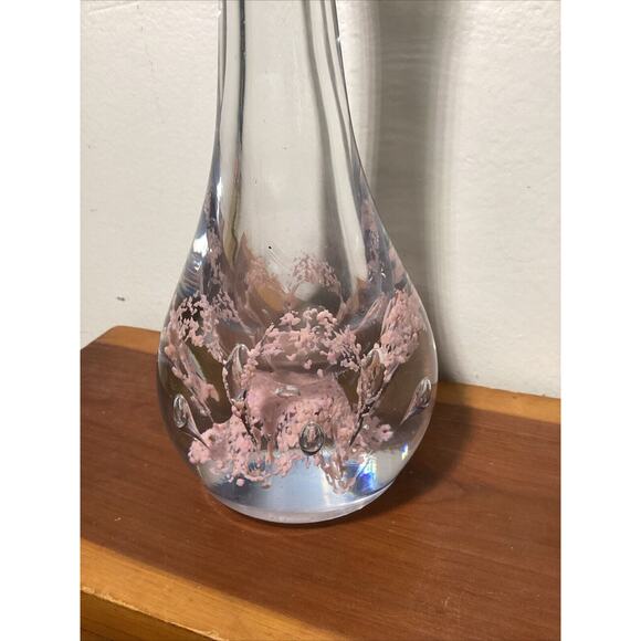 Vintage Art Glass Controlled Bubble Pink Paperweight Bud Vase Unsigned 8” Tall - Picture 4 of 6
